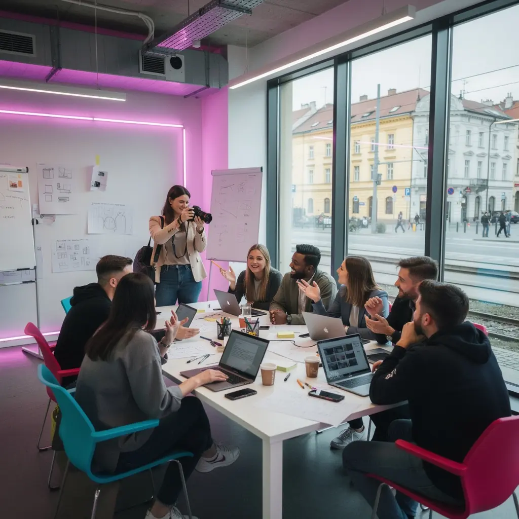 ProfesionГЎlnГ­ portrГ©t obchodnГ­ho tГЅmu v modernГ­m studiu.