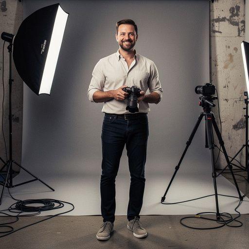 Profesionální produktová fotografie s moderním osvětlením v ateliéru.