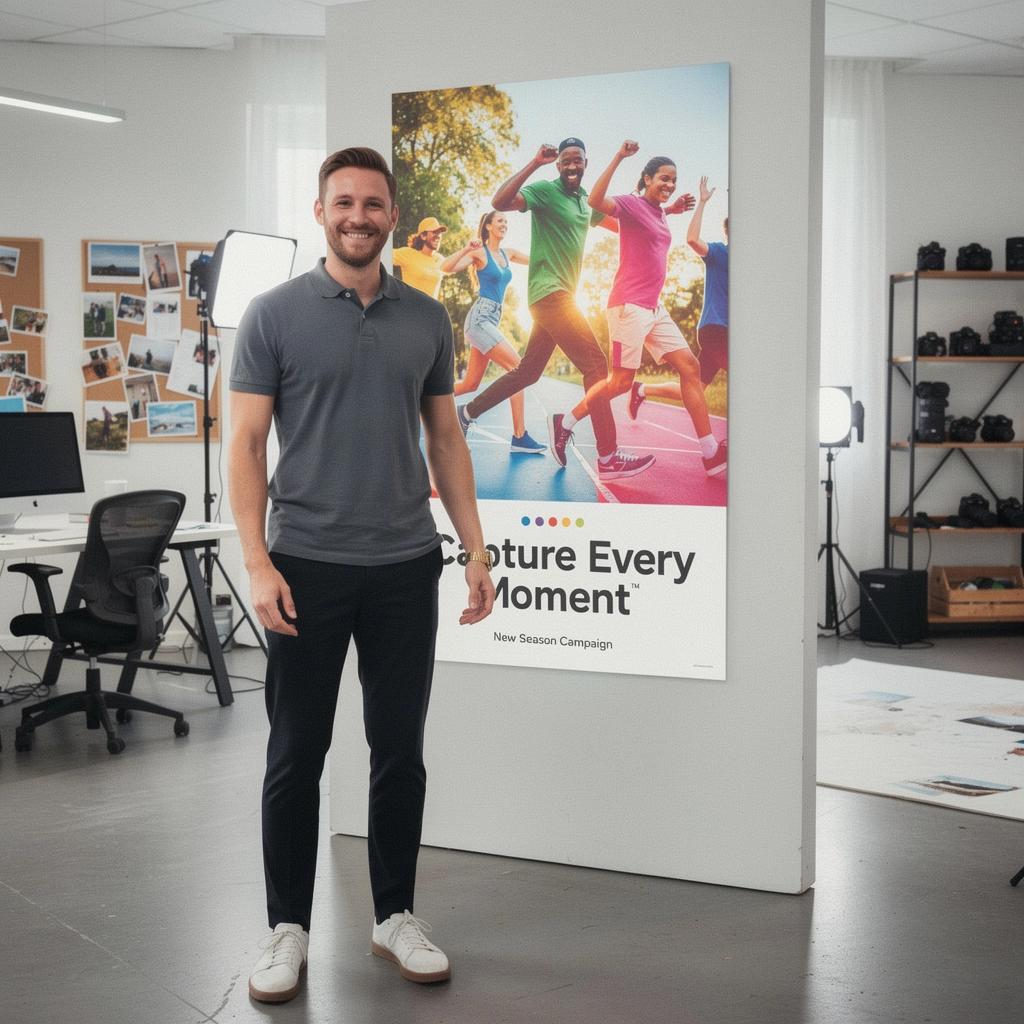 Skupinová fotografie zaměstnanců s firemním logem v pozadí.